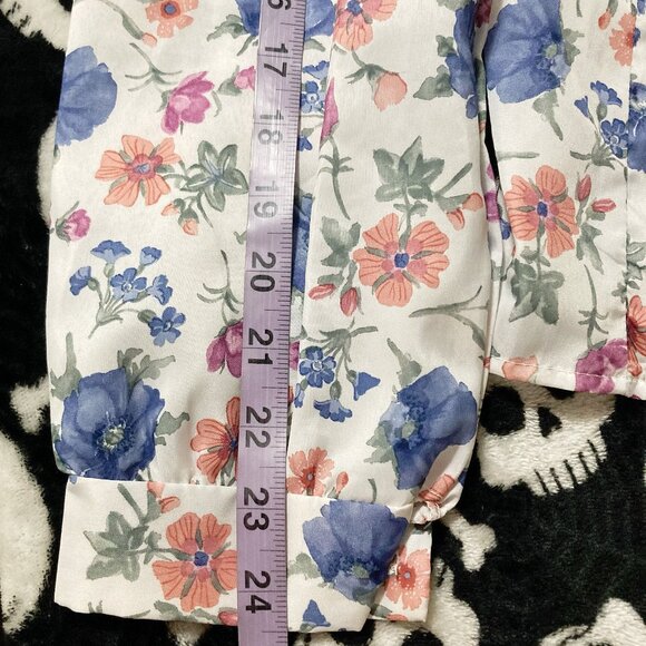 PETITE EXPRESS Vintage plus-size tie neck floral print blouse ~ XXL 2X sz 18 top - Picture 9 of 13